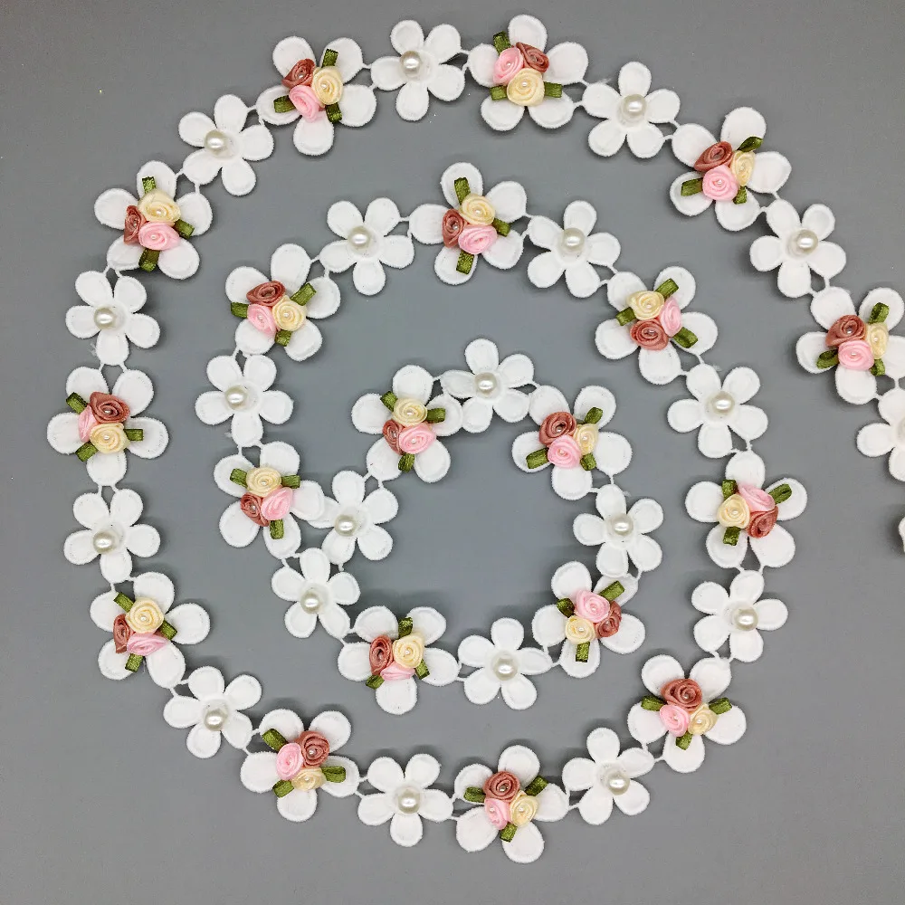 2 ярда цветок розы кружевная Аппликация из бисера жемчужная лента африканские