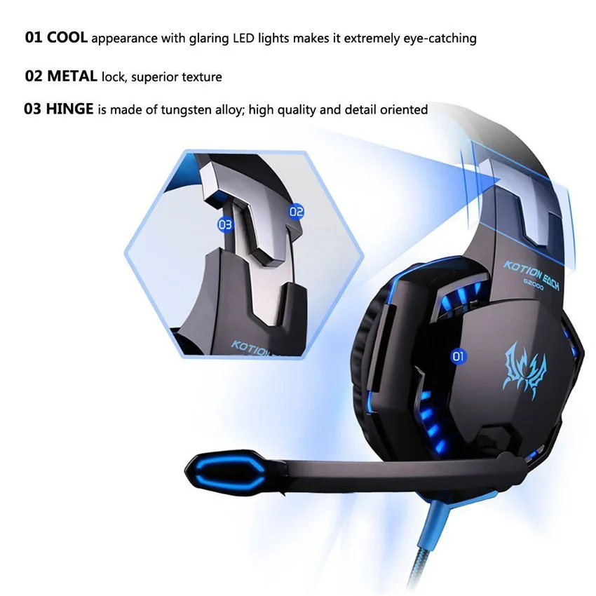 Каждый G2000 профессиональный светодиодный игровая гарнитура стерео наушники с