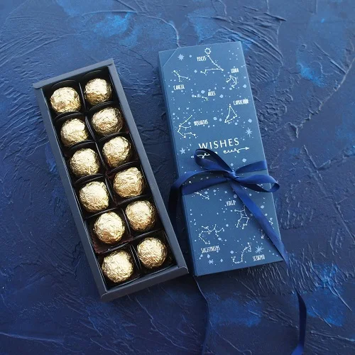 box and ribbon 24*9*3,5 см, 10 комплектов, глубокий сапфир, синий, красный, бумажная коробка для шоколада, Валентина, Рождество, день рождения, подарки, упаковка, коробки для хранения - Цвет: box and ribbon