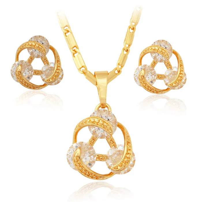 

Girls Jewelry Sets Brand Yellow Gold Color Clear Cubic Zirconia Neckalce Earrings Fashion Jewelry For Women Wholesale MGC PE225
