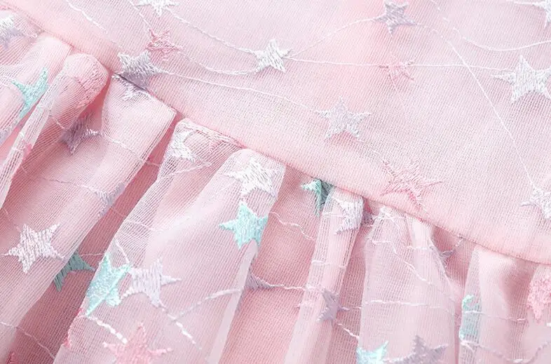 

Rlyaeiz Fashion Star Embroidery Girls Dresses 2019 Spring Summer Mesh Patchwork Children Flare Sleeve Girls Ball Gown Dress