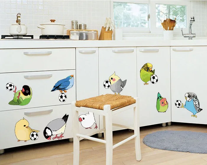 [Fundecoration] diy домашний декор птицы попугаи играющие настенные наклейки на тему