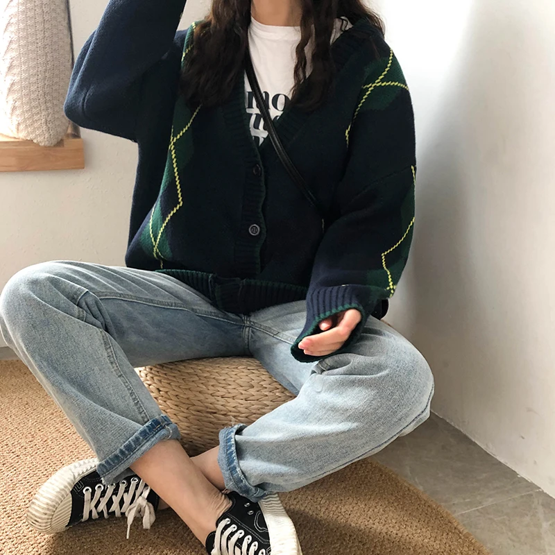 Женский вязаный кардиган в Корейском стиле с v-образным вырезом 3 вида цветов