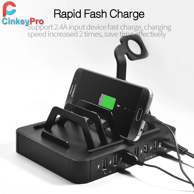 CinkeyPro 6 Порты станция для зарядки с USB наручных часов Apple Watch док samsung iPhone iPad
