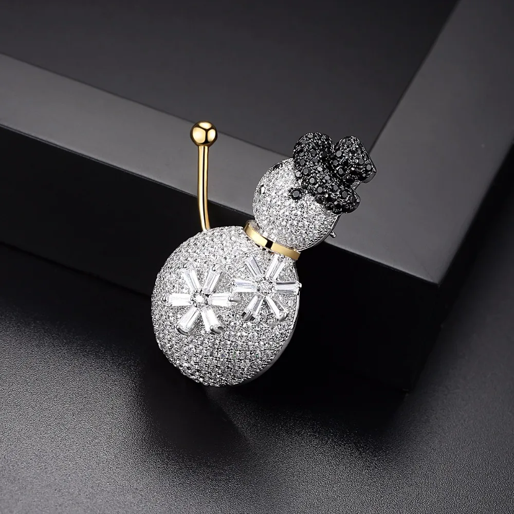 LUOTEEMI Silver tone New Fashion Gorgeous Tiny CZ Crystal Paved Cute Snowman Brooch Pin For Women Kids Christmas Gift Broche|pins for women|brooch