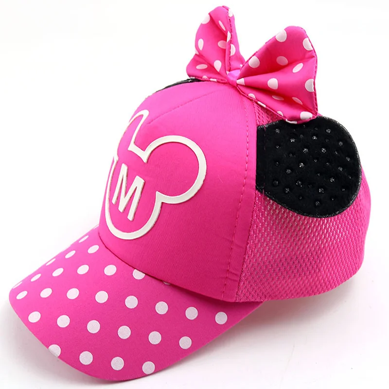 Шляпка для Девочки уши Микки бант узел дети Snapback мальчик демисезонная бейсболка Beanie ведро Кепка s Осень Дети мальчики девочки шляпа от солнца - Цвет: mesh rose red M