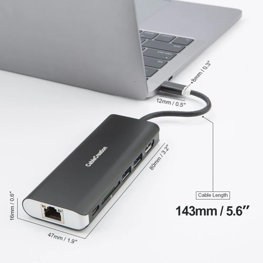 

USB-C Hub, Type C Multiport 4K Adapter , USB-C to USB 3.0, HDMI, Ethernet, SD Card and USB-C Female Charger Adapter