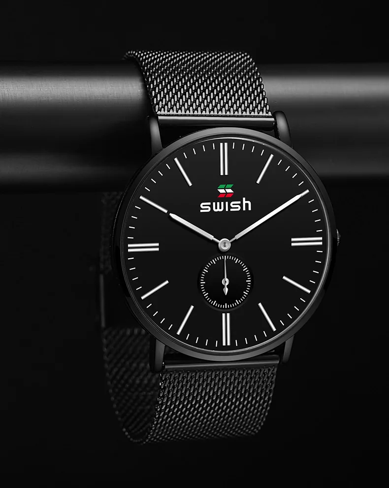 SWISH новые черные повседневные часы с сетчатым ремешком Модные кварцевые мужские часы лучший бренд класса люкс водонепроницаемые часы Relogio Masculino