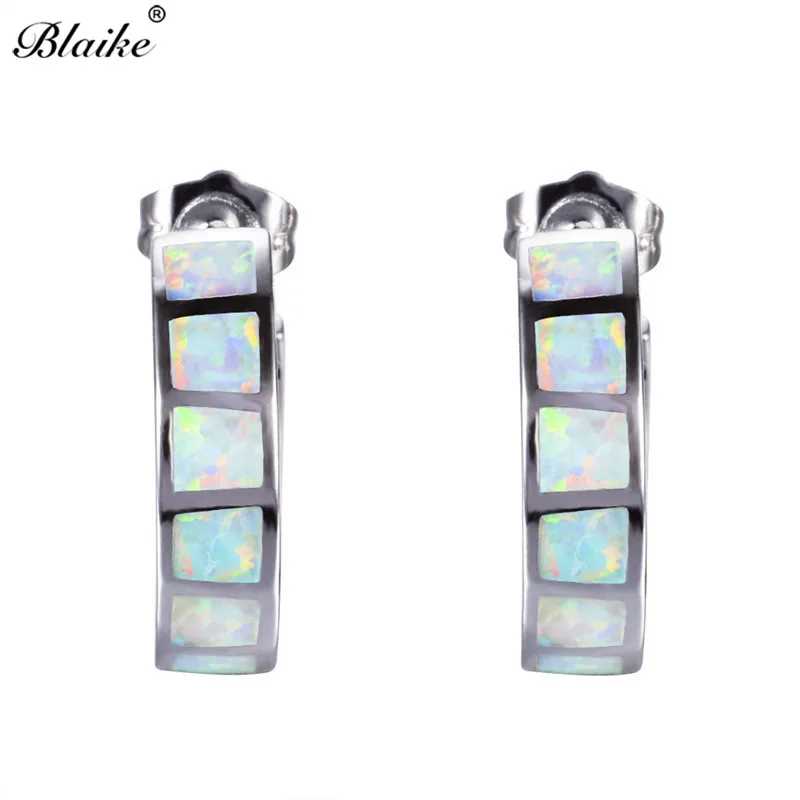 Женские серьги-кольца Blaike круглые серьги с белым огненным опалом серебряного