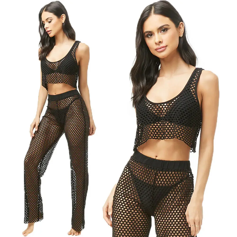 Новинка лидер продаж женский прозрачный жилет и длинные брюки Пляжная накидка