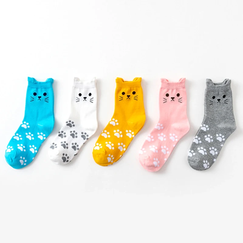 kawaii новые женские носки в студенческом стиле милые повседневные Простые Носки милые женские носки с кошачьей лапой женские носки осень-зима женские хлопковые носки