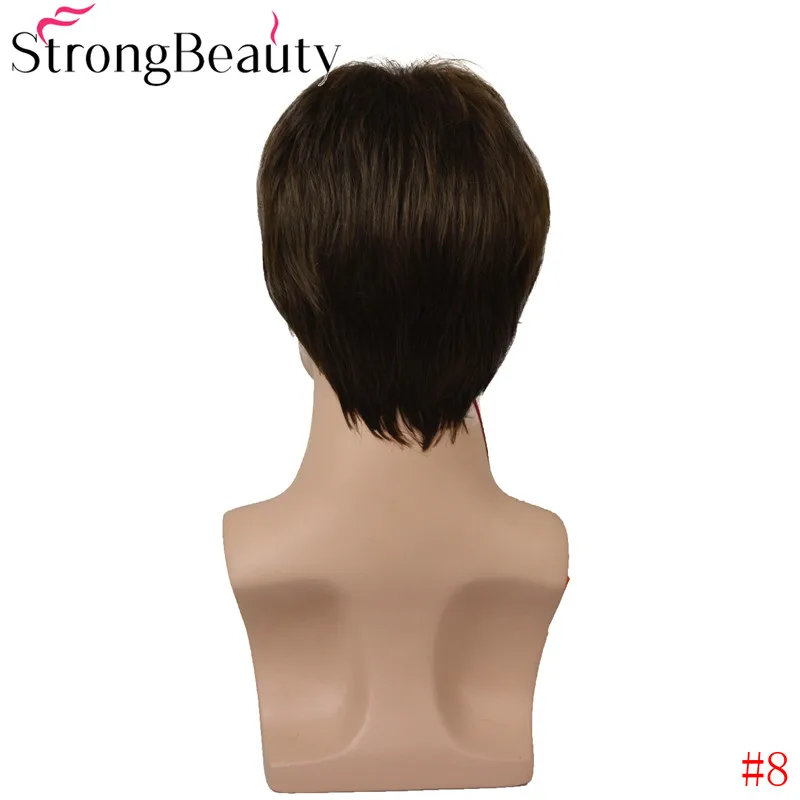 8 StrongBeauty короткий мужской парик прямой блонд/коричневый синтетический парик мужской Hiar жаростойкий монолитный парик выбор цвета - Цвет: 8
