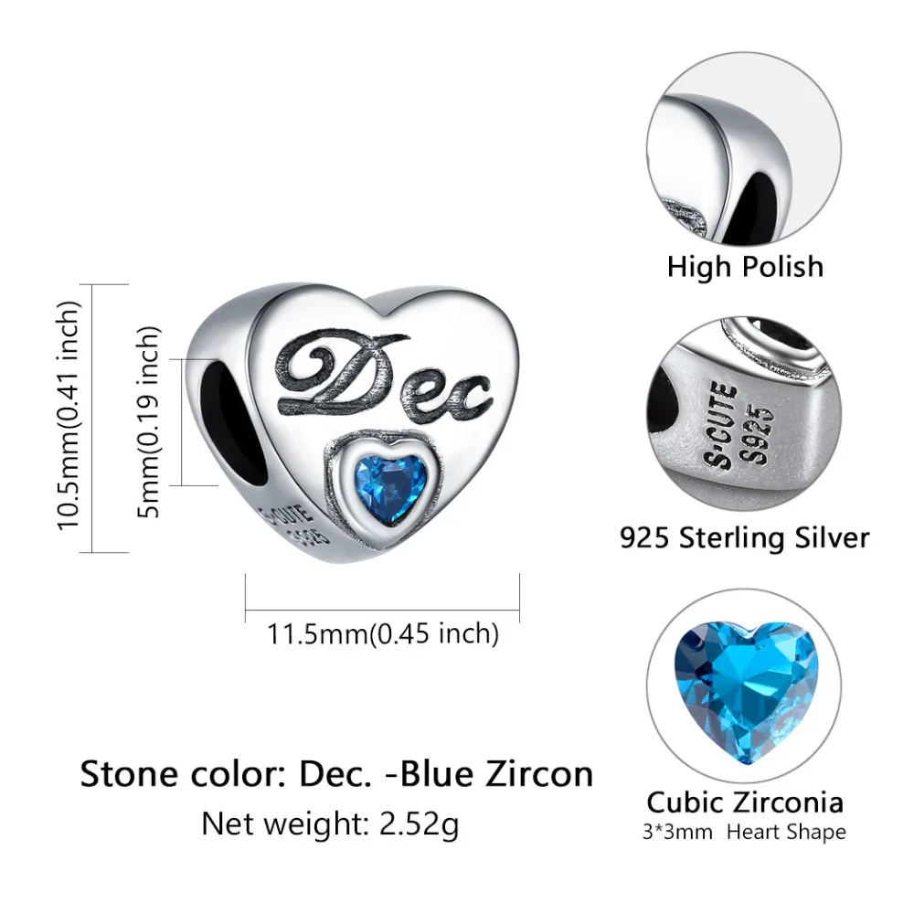 

Kpop Charm Beads DIY Customized Jewelry Birthday Gifts 925 Silver Birthstone Love Hearts Beads for Bracelet Bangle S6151