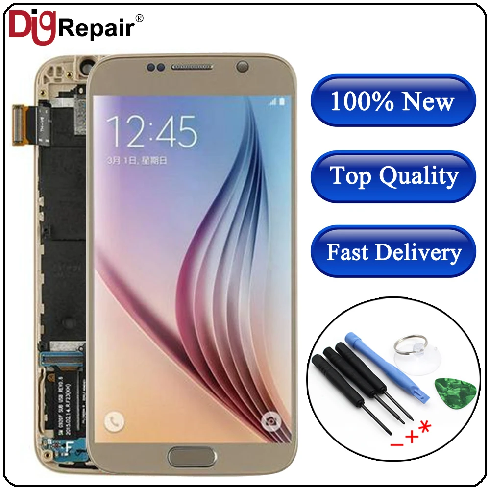 G920f ЖК-дисплей для samsung GALAXY S6 G920 G920F ЖК-дисплей сенсорный экран дигитайзер Замена с рамкой AAA для samsung S6 дисплей