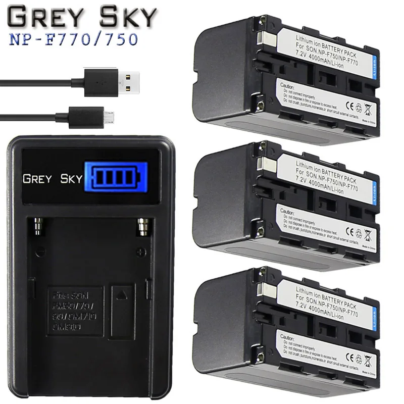 Charger and 3batter Комплект из 2 предметов 4000 мА/ч, NP-F770 NP-F750 NP F770 np f750 NPF770 750 батареи+ ЖК-дисплей USB Зарядное устройство для sony NP-F550 NP-F770 NP-F750 F960 F970 - Color: Charger and 3batter