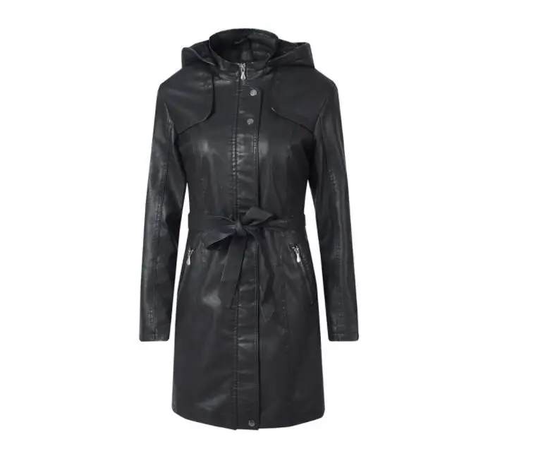 Женская Длинная кожаная куртка облегающее пальто большого размера из