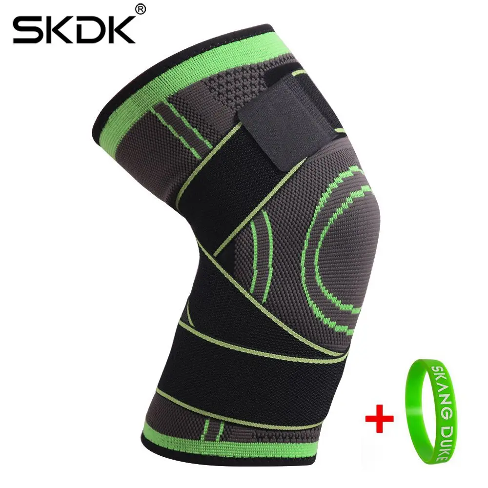 Green with Band SKDK 1 шт. нескользящий наколенник компрессионный наколенник рукав спортивный наколенник для бега Баскетбол Фитнес Велоспорт Теннис наколенник поддержка - Цвет: Green with Band