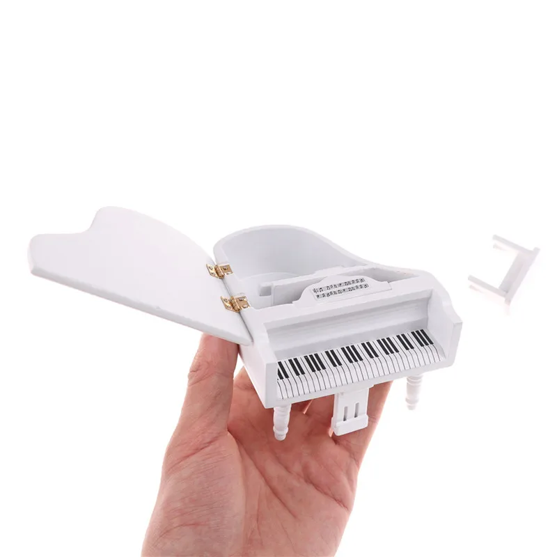 

White Exquisite Wooden Grand Piano With Stool Model Play Music Instrument Toys 1:12 Dollhouse Miniature Accessories House Decor