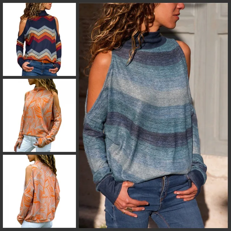 Женский трикотажный свитер-водолазка с открытыми плечами 9 цветов 5 размеров |