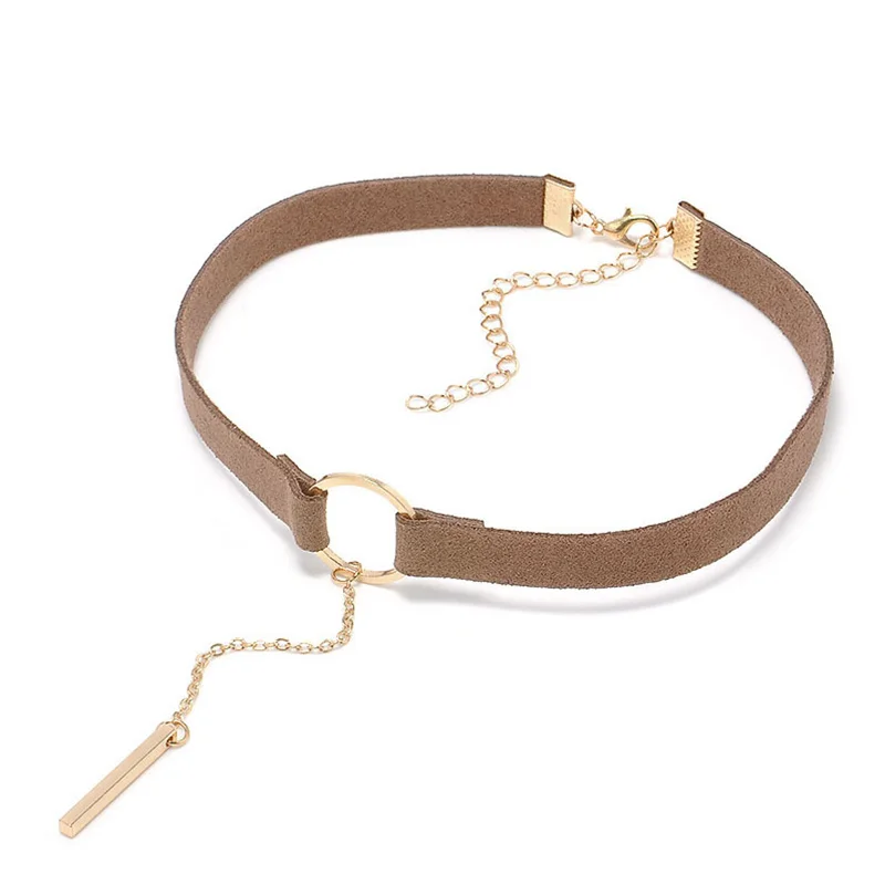 Женское бархатное ожерелье-чокер ISINYEE черно-коричневое из кожаной веревки с