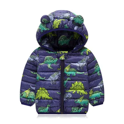 Navy Blue Новейшие куртки с динозаврами для мальчиков, Детские Пуховые парки, зимнее пальто динозавр с капюшоном для мальчиков, зимняя одежда для маленьких мальчиков, Детская верхняя одежда - Цвет: Navy Blue