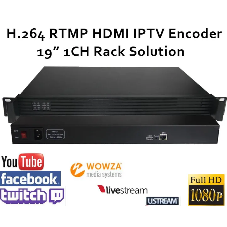 

ESZYM H.264 HD Video Encoder 1CH 19" Racks for live Broadcast support RTMP,RTMPS for Wowza,RED5,FMS,Youtube,Facebook,Twitch