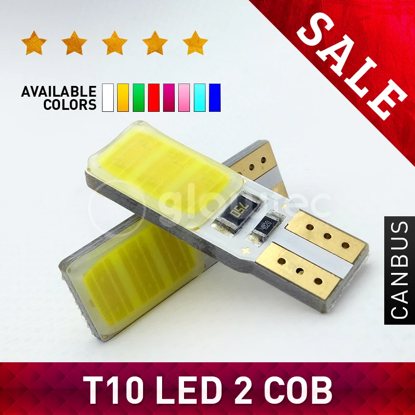 

Распродажа, супер яркий светодиодный светодиод, 1 шт., T10 2COB Автомобильная CAN-шина, светодиодный ная лампа с клиновидным цоколем 194 168 192 W5W, дверь 2 COB GLOWTEC