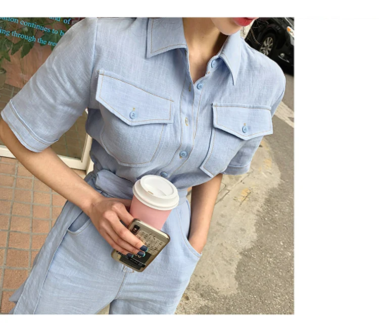 Летний сплошной цвет длинный комбинезон женский Повседневный отложной воротник талия комбинезон OL одежда для работы облегающие сиамские брюки
