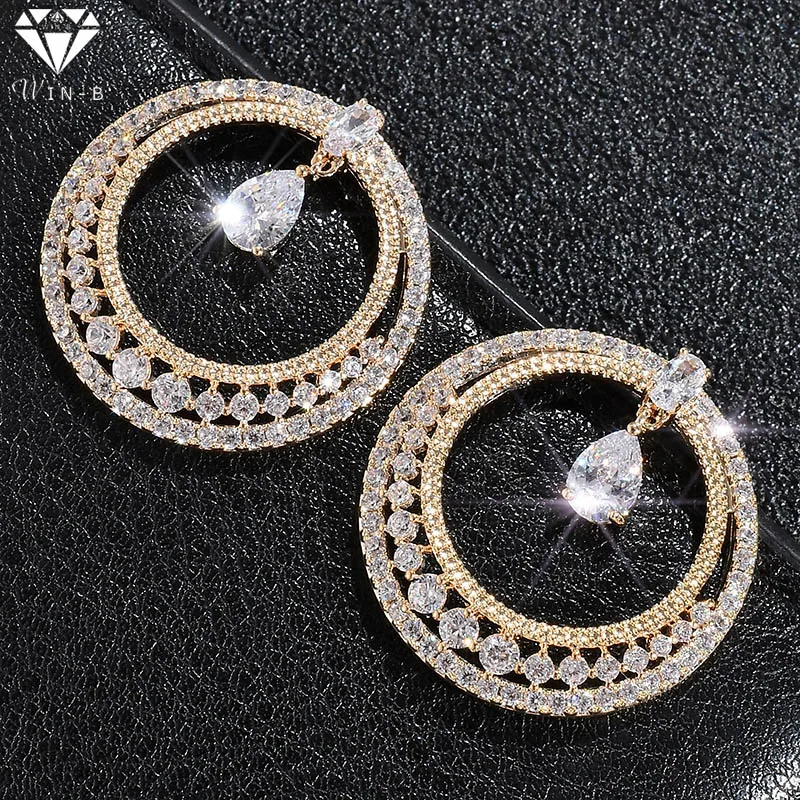 Luxury AAA Zircon Round Crystal Earings with stone S925 silver needle Pendant Circle Dangle Earing Rhinestone Jewelry accessory | Украшения