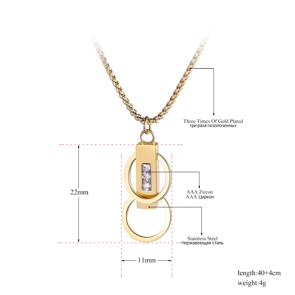 Lokaer Titanium Steel Double Circles Cubic Zirconia Crystal Chokers Necklace Jewelry Lovely For Women Girls N17043 | Украшения и