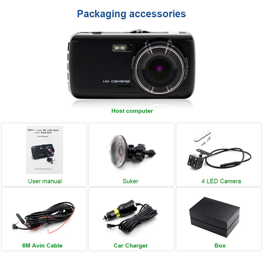 Caroad 4.0&quot Full HD 1296P Car DVR Camera Dual Lens Dash Cam IPS Screen Video Recorder Registrator Night Vision Camcorder | Автомобили