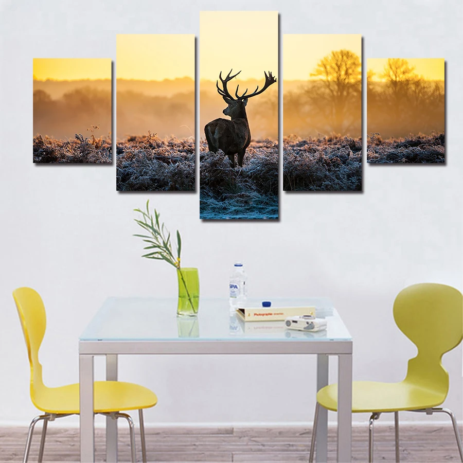 Painting Cuadros Decoracion 5 Panels Sell The Abstract Deer Home Wall Decor Canvas Art Hd Print Picture | Дом и сад