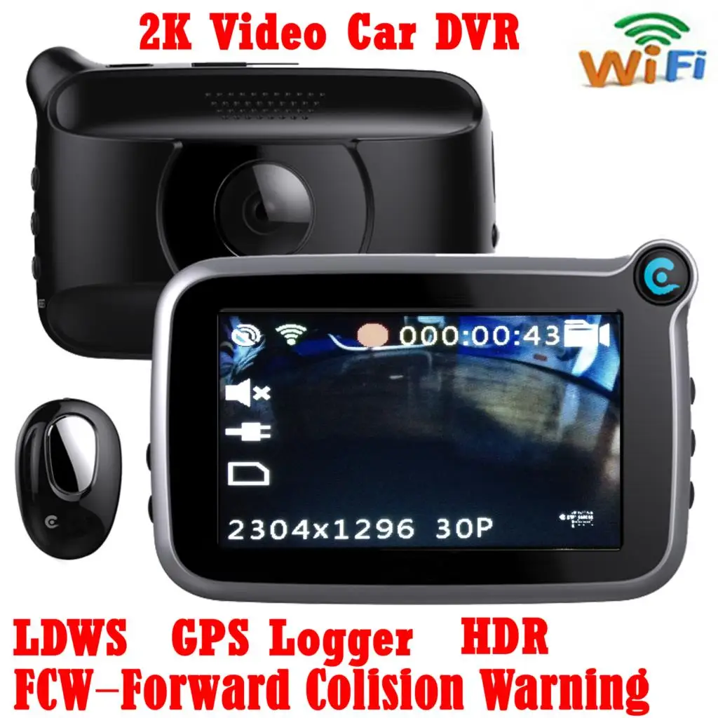Последние 2.7 'ЖК дисплей h.264 2 К 1296 P LDWS fcws HDR видео DVR Ambarella a7la55 чип GPS Wi Fi SOS ADAS