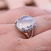 kjjeaxcmy fine jewelry 925 pure silver jewelry natural white jade medulla fashionable pattern creative personality ring