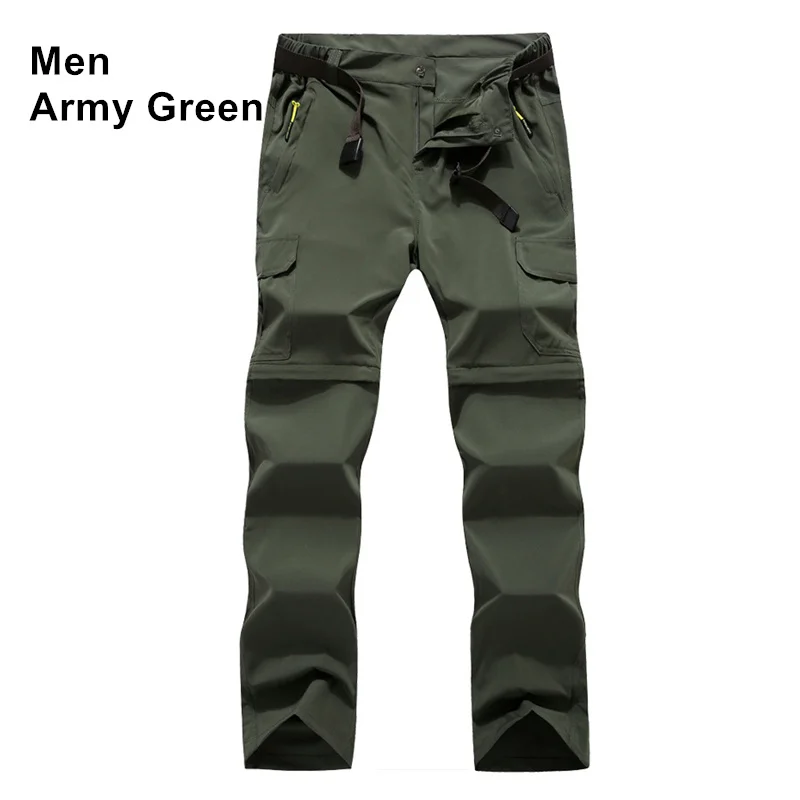 Men Army Green RAY GRACE отстегивающиеся брюки, шорты для женщин и мужчин, летние уличные походные брюки, водонепроницаемые быстросохнущие брюки-карго, брюки для альпинизма, треккинга - Цвет: Men Army Green