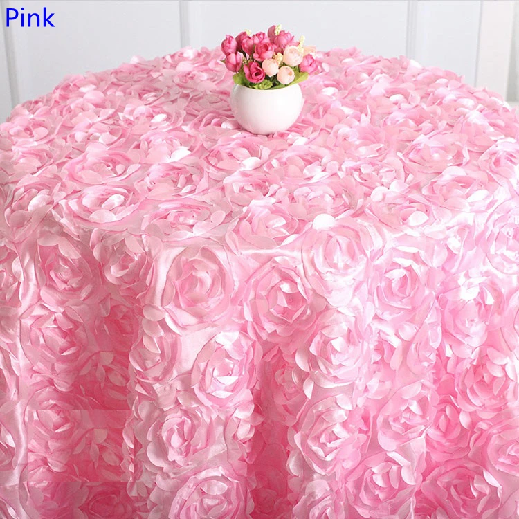 

Pink Colour Wedding Table Cloth Embroider Rosette Flower 3D Table Cover Hotel Banquet Party Round Tables Decoration On Sale