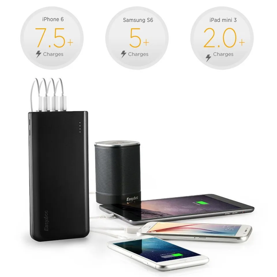 EasyAcc 20000 мАч 4 USB 4.8A портативное зарядное устройство 18650 Внешний аккумулятор зарядное устройство для samsung iPhone X 8 8 Plus Xiaomi