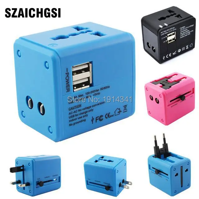 SZAICHGSI 2 USB порта всемирно известный адаптер для путешествий AC К настенное зарядное