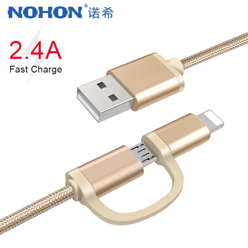 NOHON 2 в 1 Micro USB кабель для зарядки iPhone 6S 7 8 Plus X XS MAX XR кабели для быстрой зарядки для samsung Xiaomi huawei