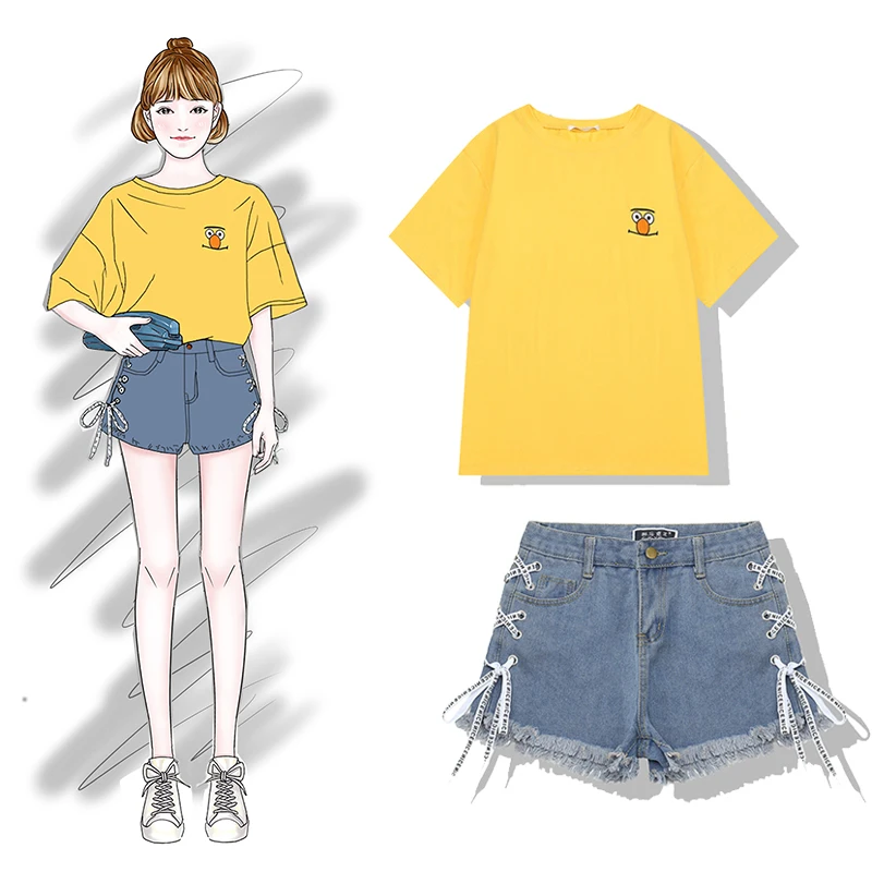 2019 Новый Модный женский комплект из двух предметов весна мультфильм нашивка