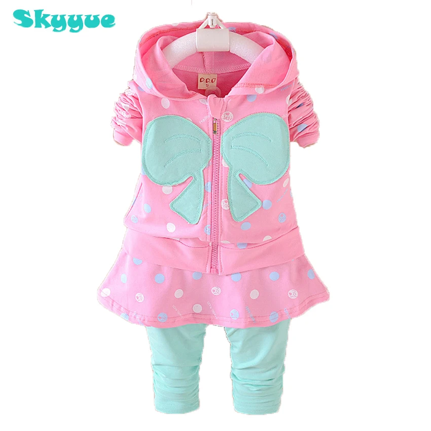 2018 Осенняя Одежда для маленьких девочек с бантом Повседневное спортивной одежды