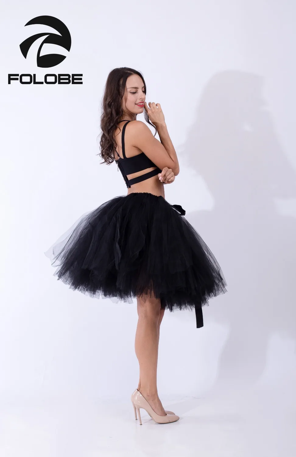 FOLOBE/черные юбки пачки ручной работы из тюля средней длины Женские Бальные