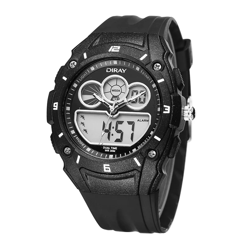 

DIRAY Top Brand Dual Display Watch Men Watch Waterproof Silicone Digital Watch Military Sport Watches Hour relogio masculino