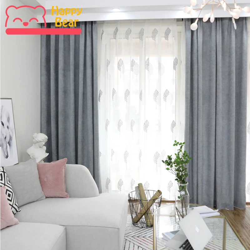 

Happy Bear Custom Blackout Curtain for Living Room Thickened Chenille Curtains for Bedroom Sound Insulation Solid Color Curtains