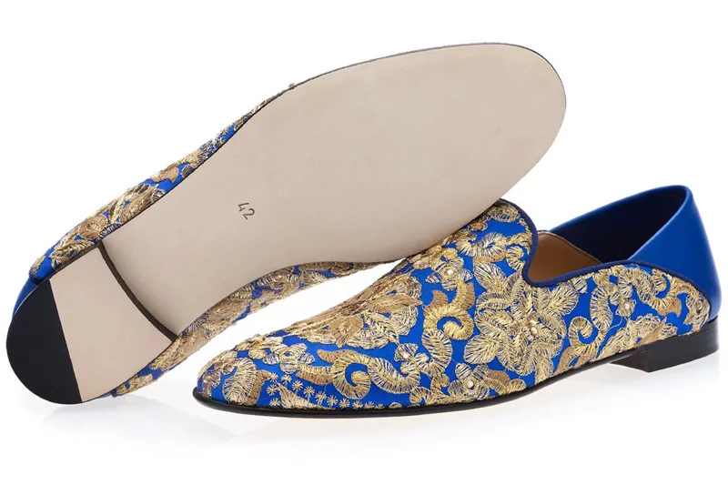 Qianruiti zapatillas hombre золотые цветочные Вышитые Лоферы Мужская парусиновая обувь украшение со стразами повседневная обувь на плоской подошве