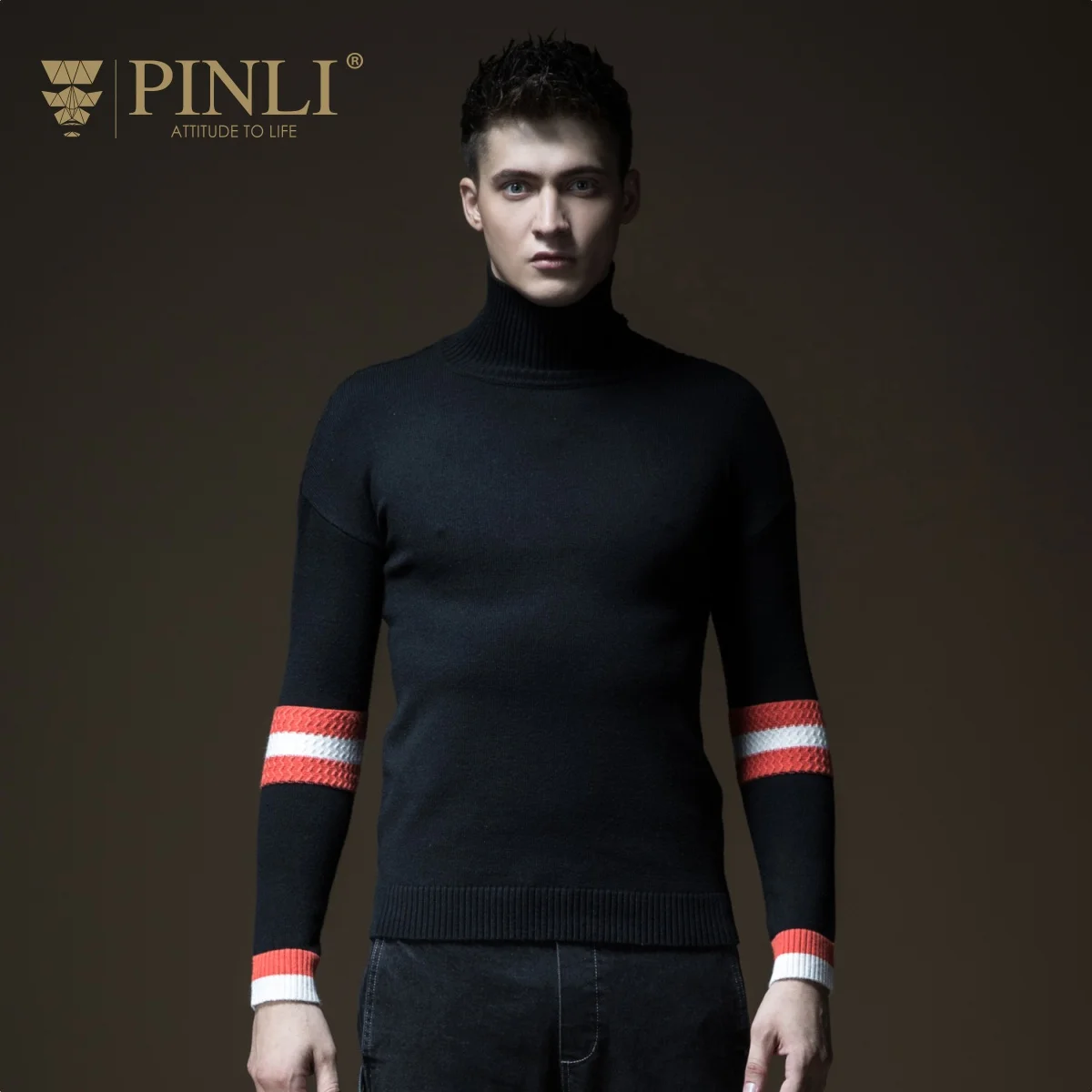 Мужской вязаный свитер Pinli Pin Li осенняя водолазка с открытыми плечами B183210157