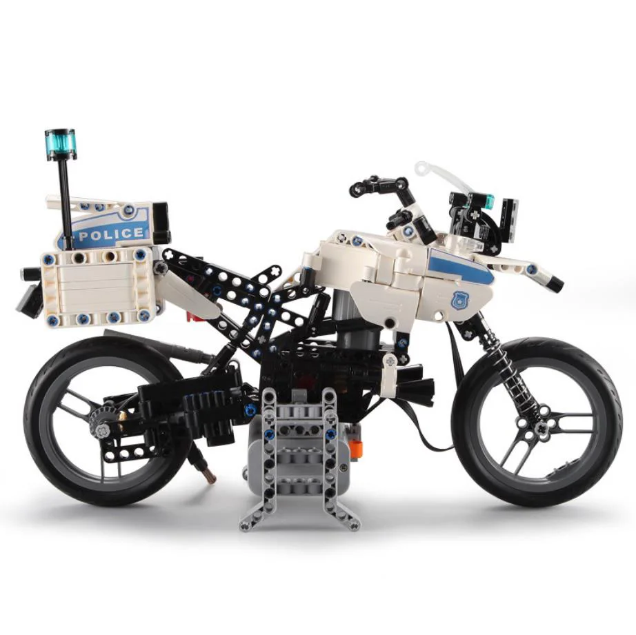

Technical super Traffic police motorcycle battery operated building block assemble motor model brick Electric BO toy collection