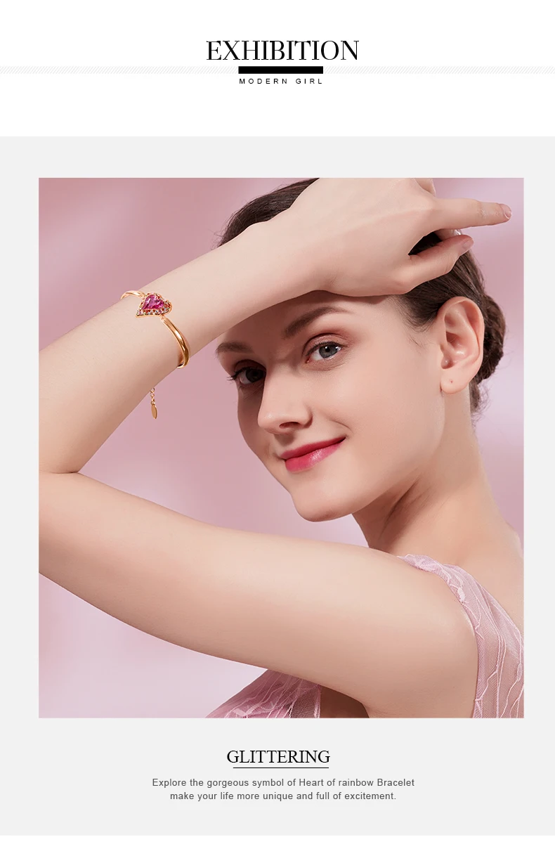 CDE женский золотой браслет украшенный кристаллами от Swarovski Сердце радуги регулируемые браслеты розовое золото ювелирный подарок