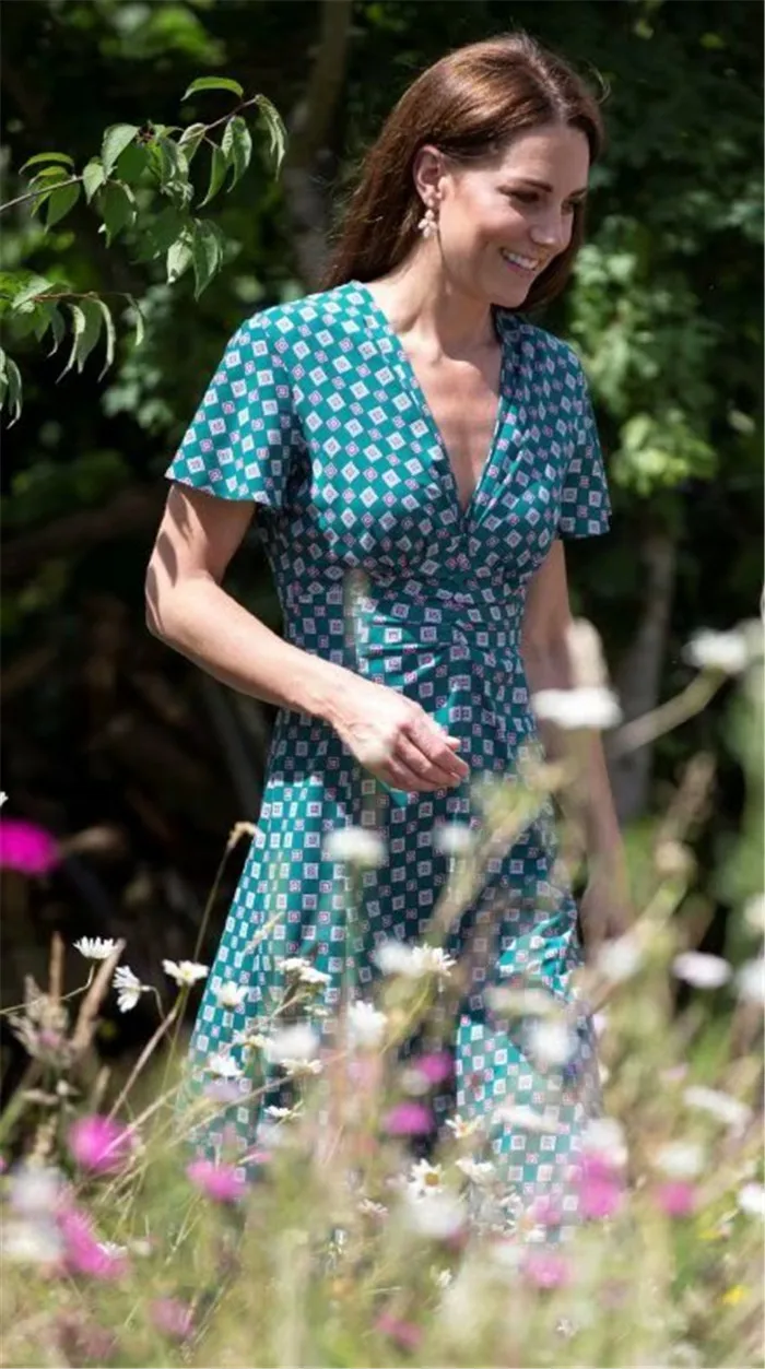 Летнее платье kate middleton элегантное зеленое платье с коротким рукавом до середины икры для женщин Настоящее фото высокое качество глубокий v-образный вырез xl
