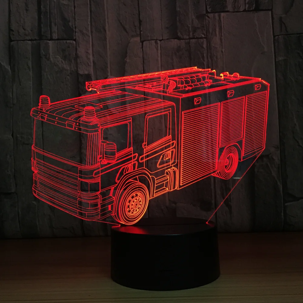 Автомобильная 3D лампа Fire Engine 7 цветов светодиодный светодиодная ночная для детей